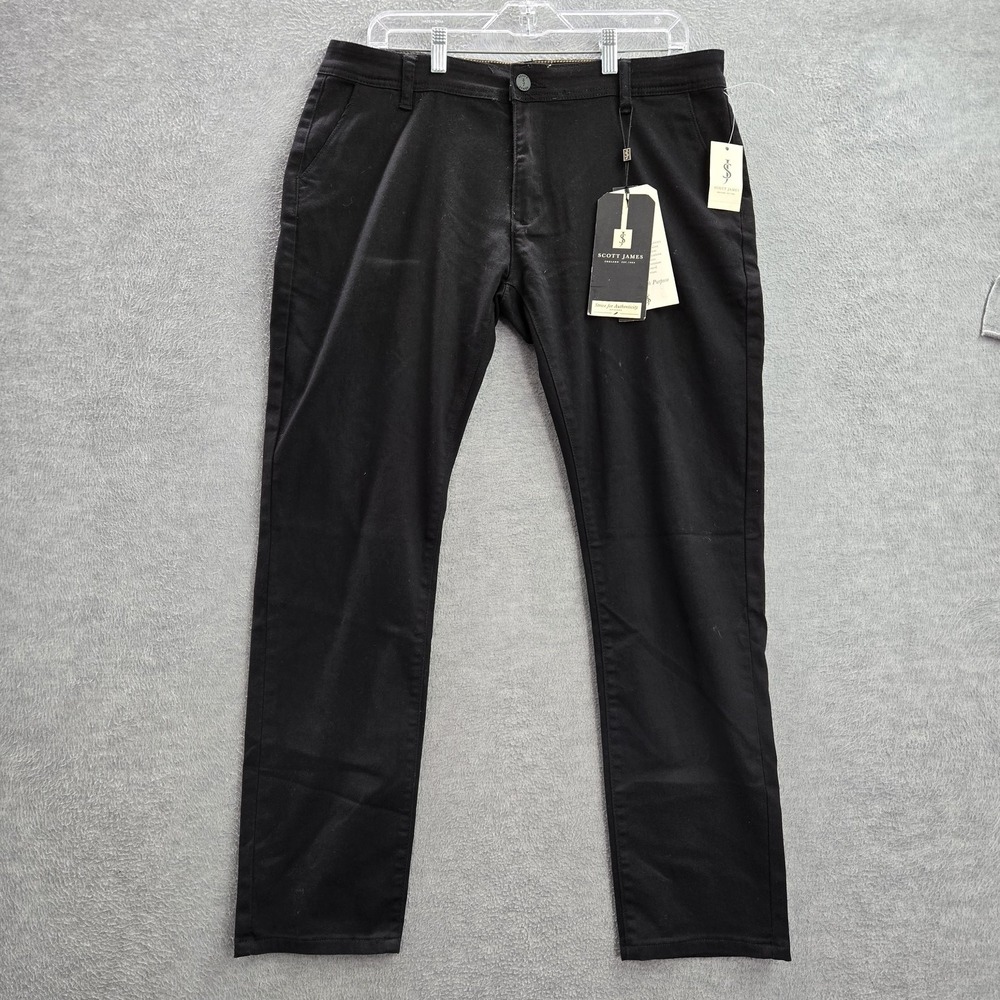 Scott James Men Pants W36/L30 Black Chino‎ Button 29" Inseam NWT